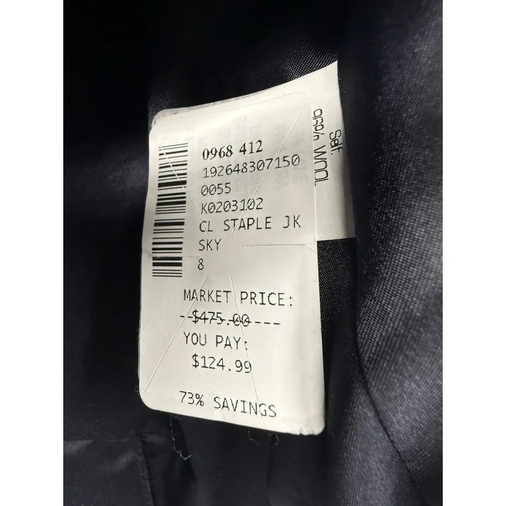 Theory Women's Staple Wool Blend Blazer Sky Blue SZ 8 Career Capsule Office EUC